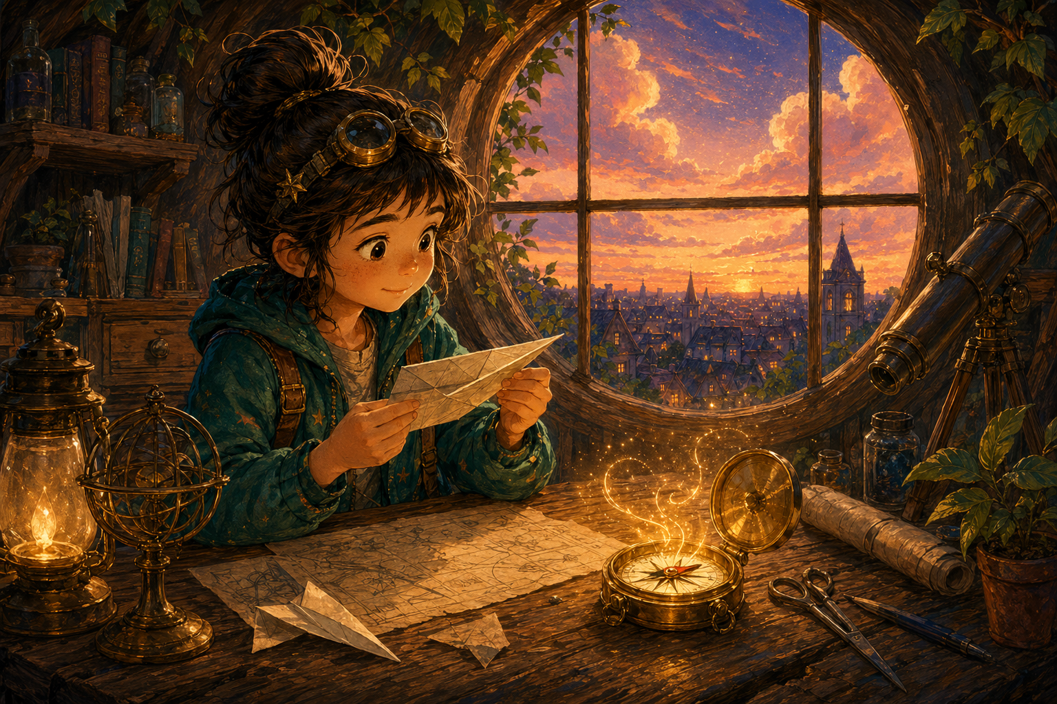 米娅在树屋里发现发光指南针的插图